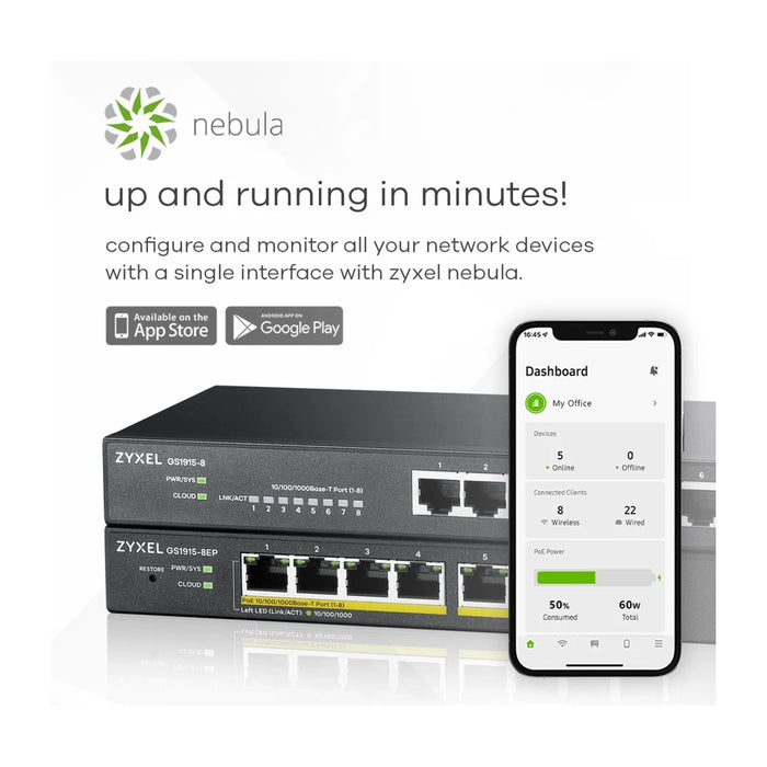 Zyxel GS1915-8EP Switch gestito Gigabit Ethernet L2 con Power over Ethernet (PoE) nero