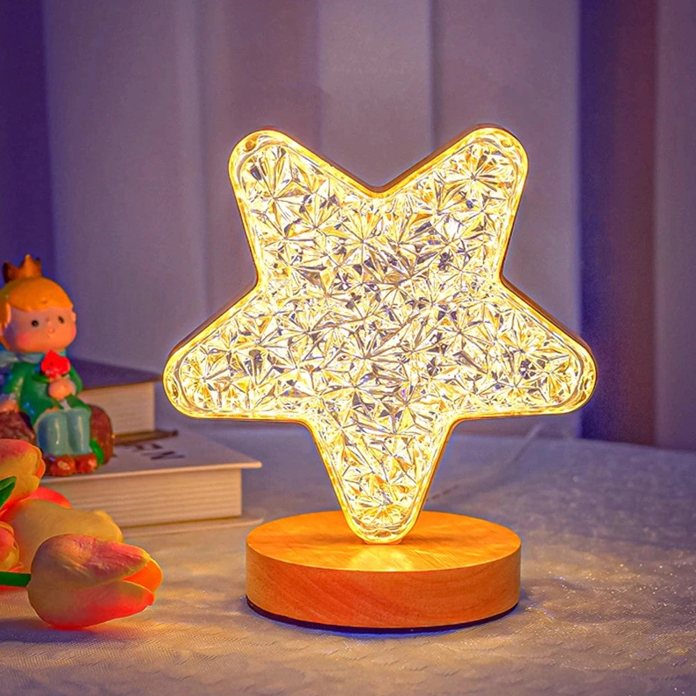 Trade Shop - Lampada Da Tavolo A Forma Di Stella Ricaricabile Usb Touch 3 Intensità Di Luce -