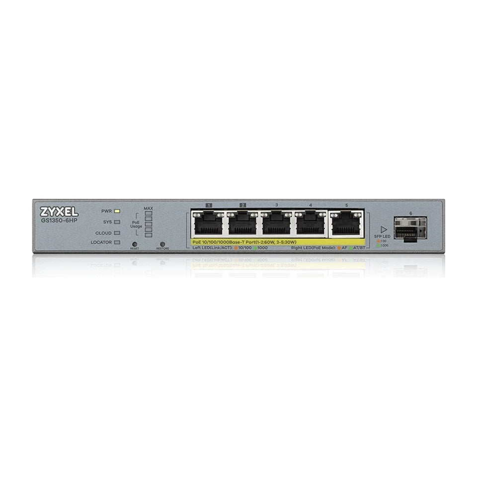 Switch di rete Zyxel GS1350-6HP-EU0101F gestito L2 Gigabit Ethernet (10/100/1000) Power over Ethernet (PoE) Grigio
