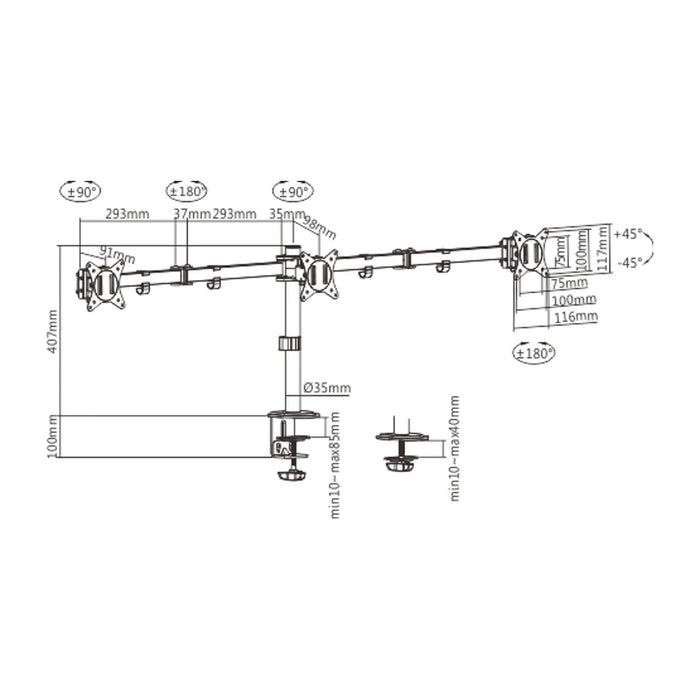 Braccio regolabile per montaggio a 3 display Gembird MA-D3-01 (rotazione, inclinazione, orientamento), 17"-27", fino a 7 kg