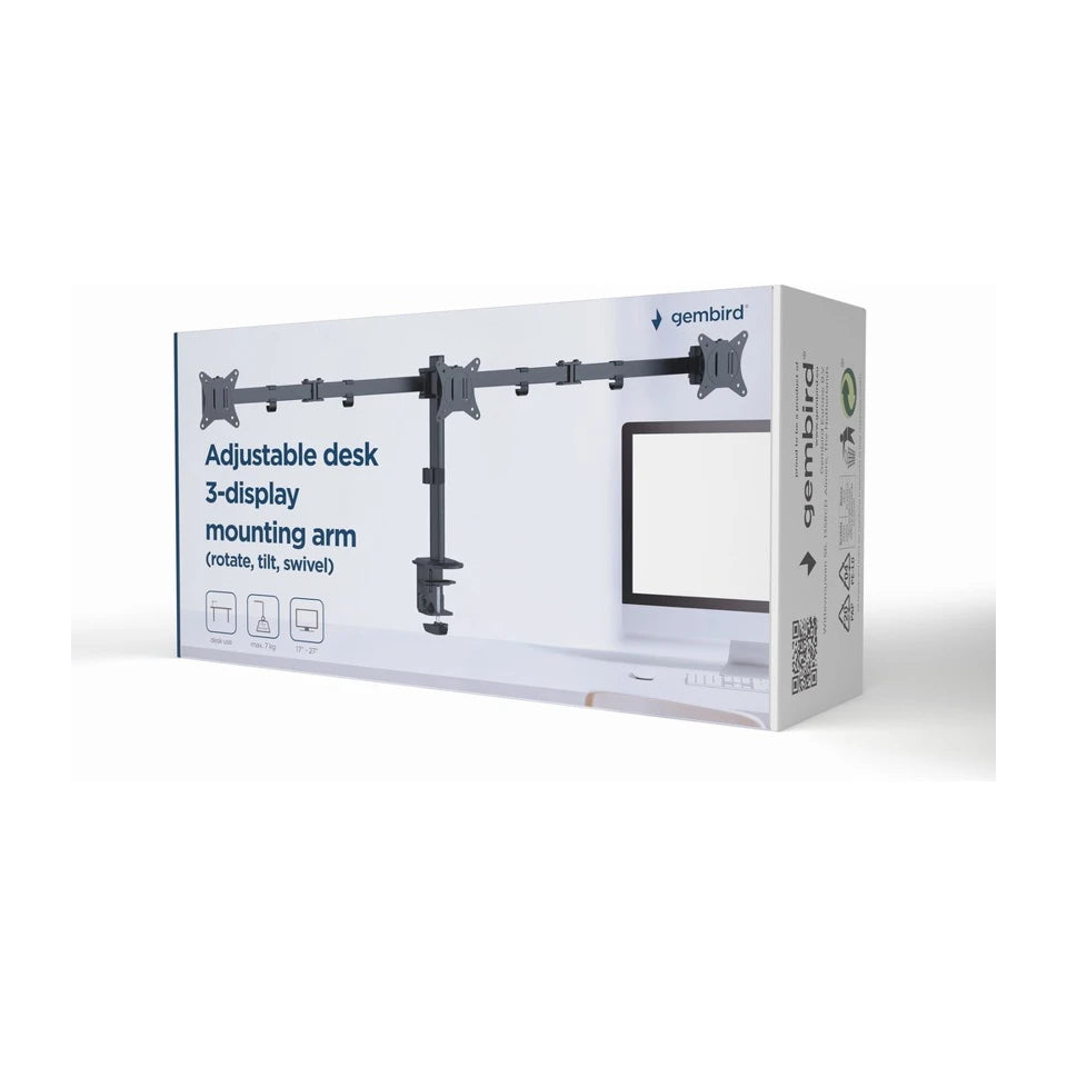 Braccio regolabile per montaggio a 3 display Gembird MA-D3-01 (rotazione, inclinazione, orientamento), 17"-27", fino a 7 kg