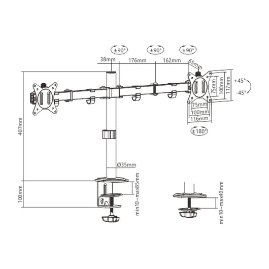 Supporto per monitor / stand Gembird MA-D2-01 81,3 cm (32") Nero da scrivania