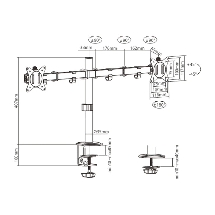 Supporto per monitor / stand Gembird MA-D2-01 81,3 cm (32") Nero da scrivania
