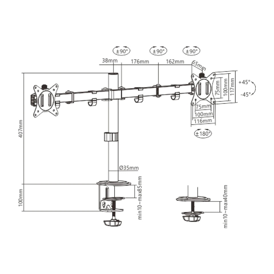Supporto per monitor / stand Gembird MA-D2-01 81,3 cm (32") Nero da scrivania