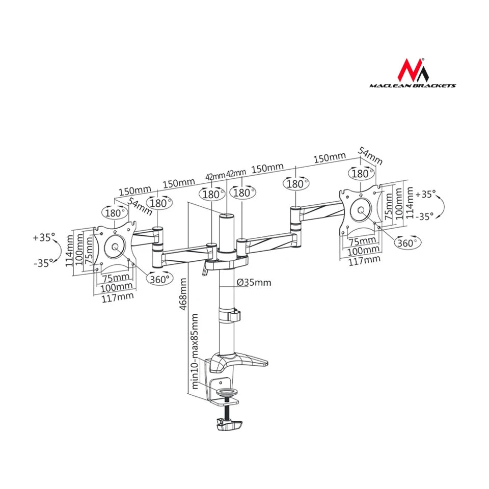 Supporto da scrivania per due monitor LCD Maclean MC-714 13-27 "8kg in alluminio