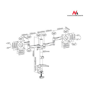 Supporto da scrivania per due monitor LCD Maclean MC-714 13-27 "8kg in alluminio
