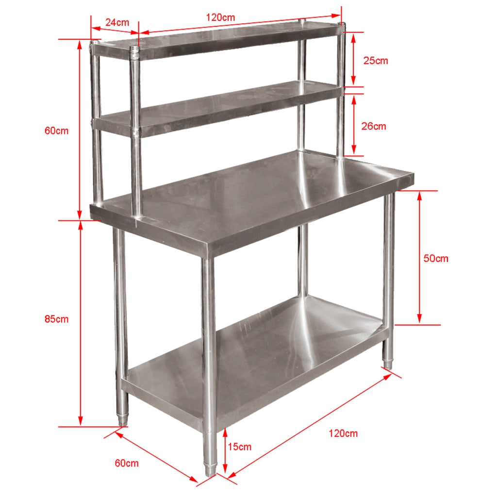 Tavolo da lavoro acciaio inox 120x60x145cm con ripiano utensili Piano di lavoro gastronomia