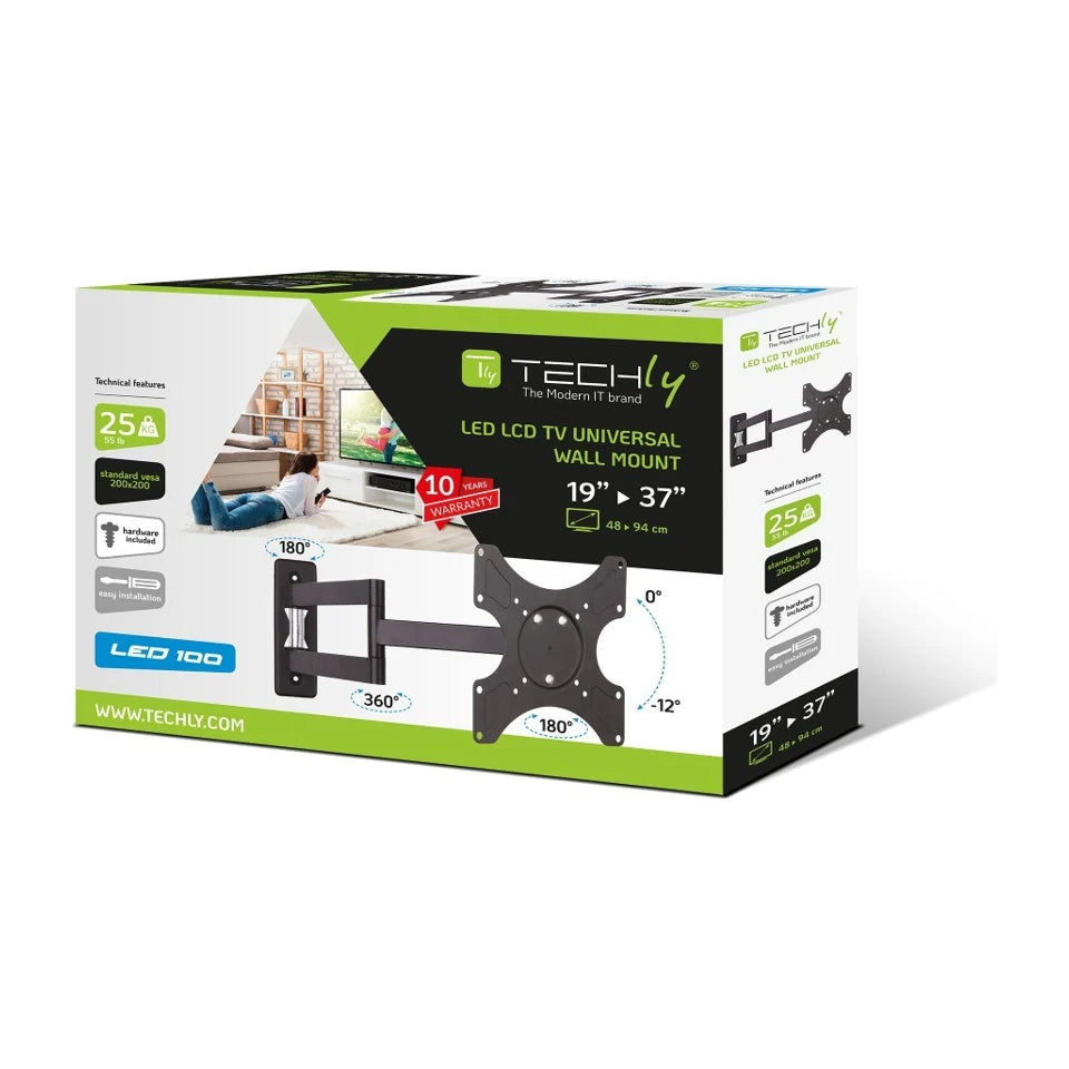 Supporto a parete Techly 19-37" per TV LED LCD inclinabile a 3 giunti nero" ICA-LCD 2903