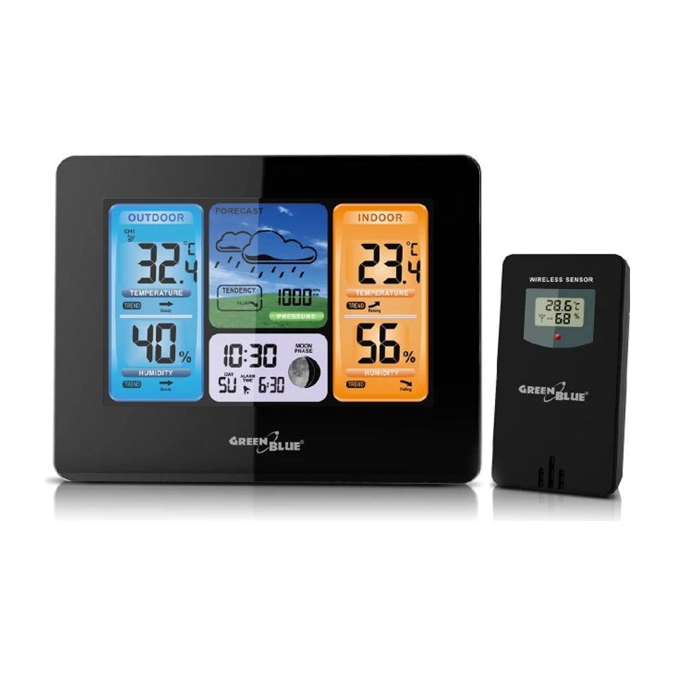 Stazione meteorologica digitale Greenblue GB526 nera a batteria