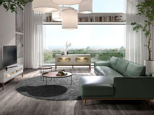 Tavolo angolare rotondo in noce e acciaio nero