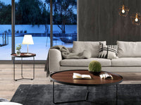 Tavolo angolare rotondo in noce e acciaio nero