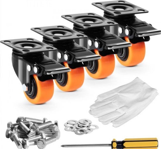 Ruote di rotolamento professionale - Set da 4 - Blocco doppio - Ruote di rotolamento in PVC - 10,5 cm di altezza - Incluso l'attacco