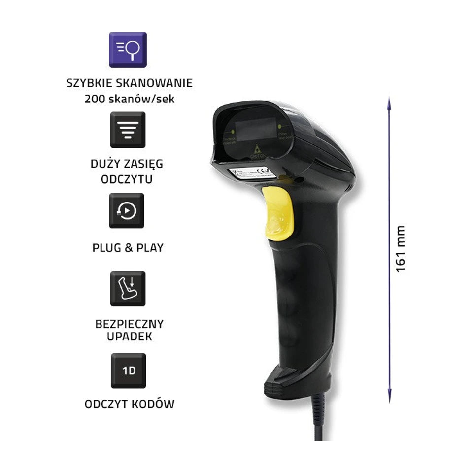 Qoltec 50876 Lettore laser 1D | USB | Nero