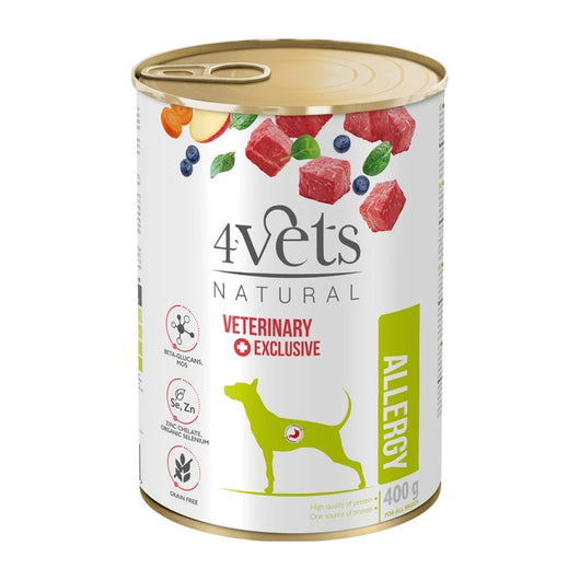 4VETS Cibo Umido per Cani Allergici al Manzo Naturale - 400 g