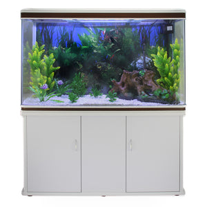 Acquario 300L con Armadietto Bianco e Kit con Fondale, Piante e Ghiaia Bianca