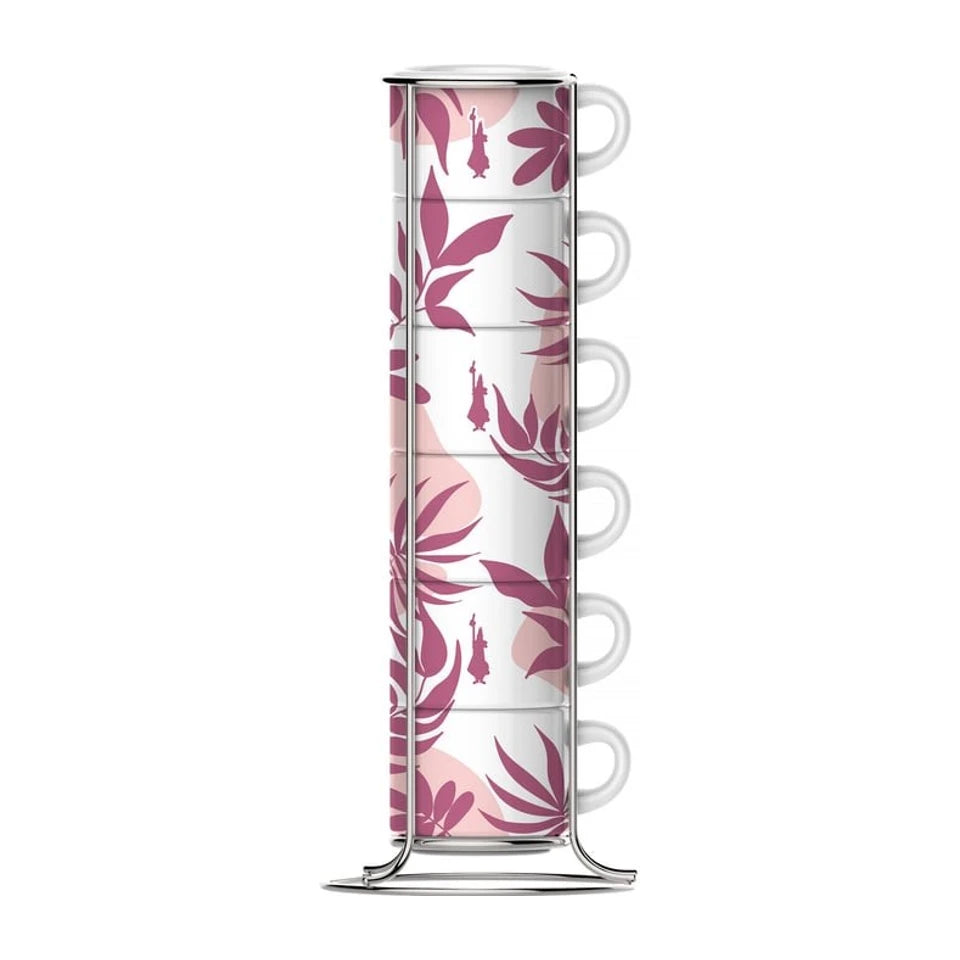 Set di 6 tazzine da caffè espresso Bialetti Primavera con supporto - Rosa