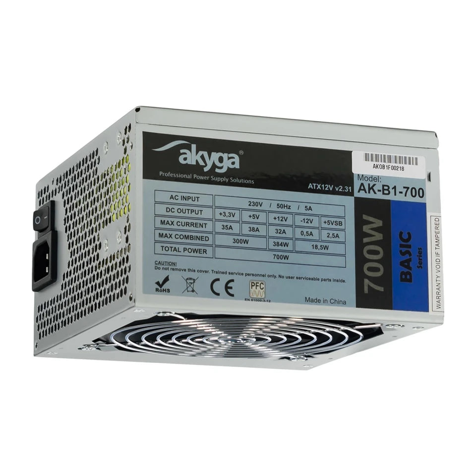 Alimentatore Akyga AK-B1-700 da 700 W 20+4 pin ATX ATX Grigio