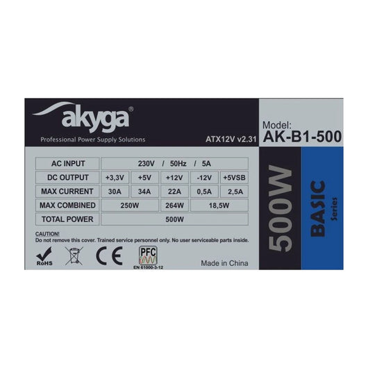 Alimentatore Akyga AK-B1-500 da 500 W 20+4 pin ATX ATX Grigio