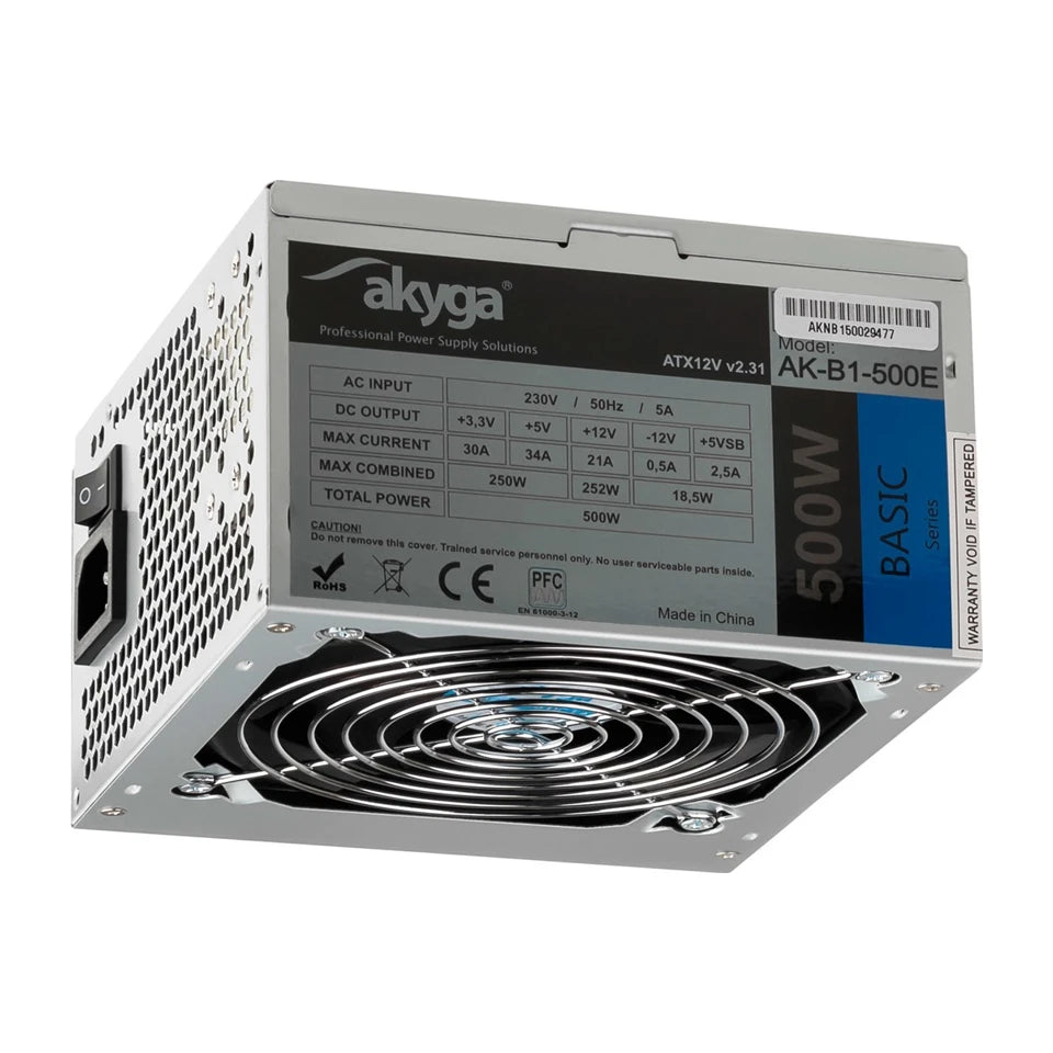Alimentatore Akyga AK-B1-500E 500 W 20+4 pin ATX ATX Grigio