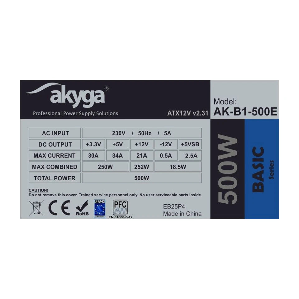 Alimentatore Akyga AK-B1-500E 500 W 20+4 pin ATX ATX Grigio