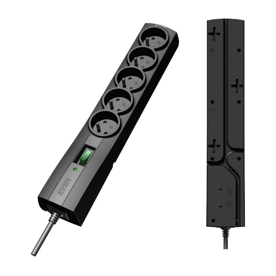 Protezione sovratensione elettrica Ever T/LZ09-CLA050/0000, striscia di alimentazione nera con 5 prese