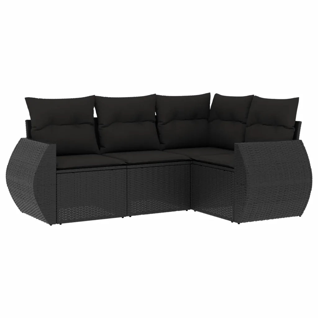 Set Divani da Giardino 4 pz con Cuscini Nero in Polyrattan 3221304