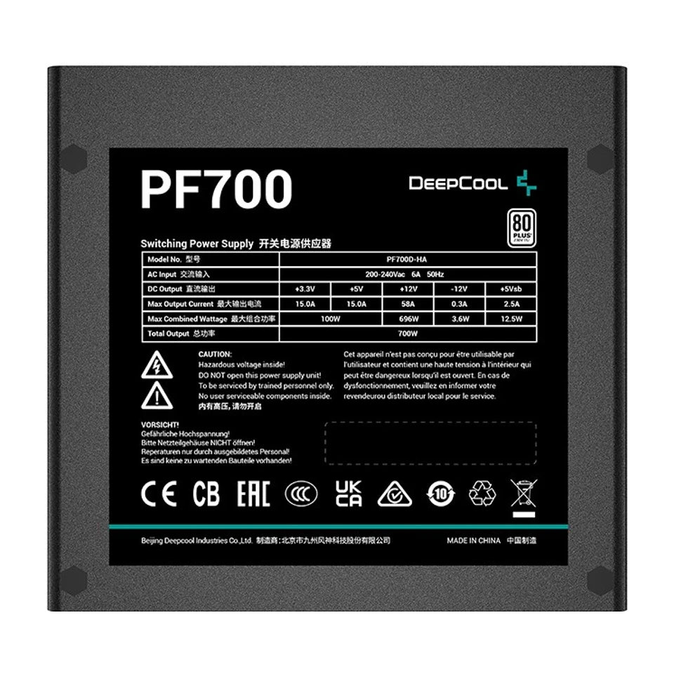 Alimentatore DeepCool PF700 da 700 W 20+4 pin ATX ATX Nero