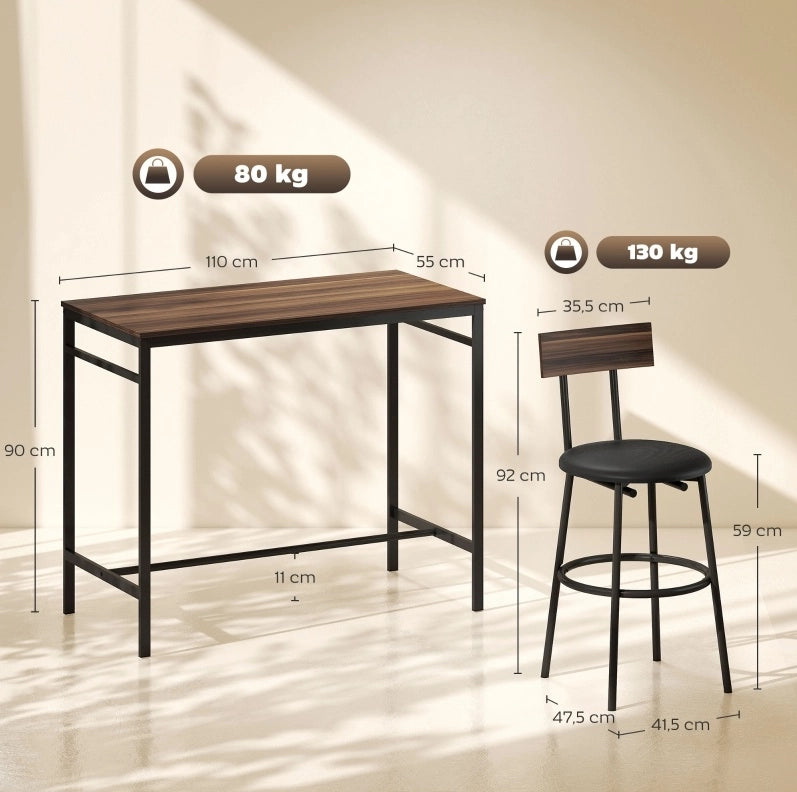 Set tavolo bar con 4 sgabelli salvaspazio stile industriale