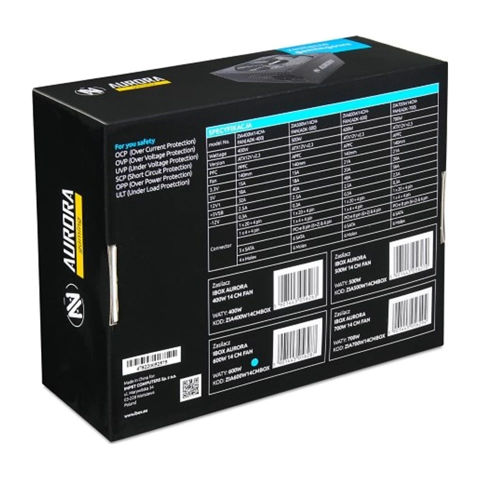 Alimentatore IBOX AURORA 600W con ventola da 14 cm ZIA600W14CMBOX