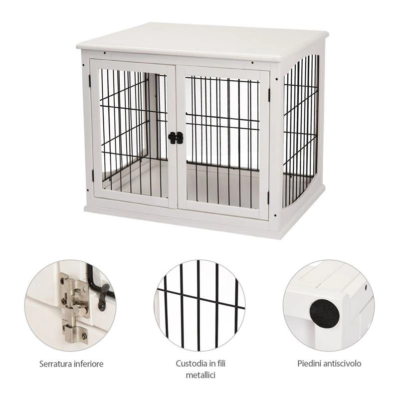 CASETTA PER CANI FINO 30KG DA INTERNO IN LEGNO E ACCIAIO, 58.5X81X 66CM