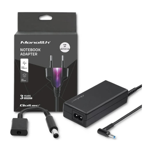 Adattatore di alimentazione Qoltec 51728 per HP| 65W | 19V | 3.33A | 4.5*3.0+pin | adattatore 4.5*3.0+pin/7.4*5.0+pin | cavo di alimentazione