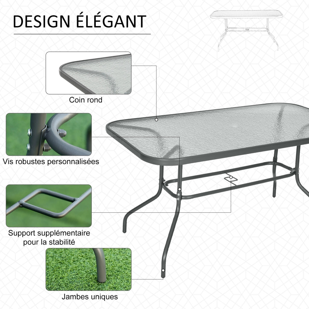 Tavolo da Giardino ¨C zephmum ¨C Grigio, Metallo, Vetro, 140x80x70 cm