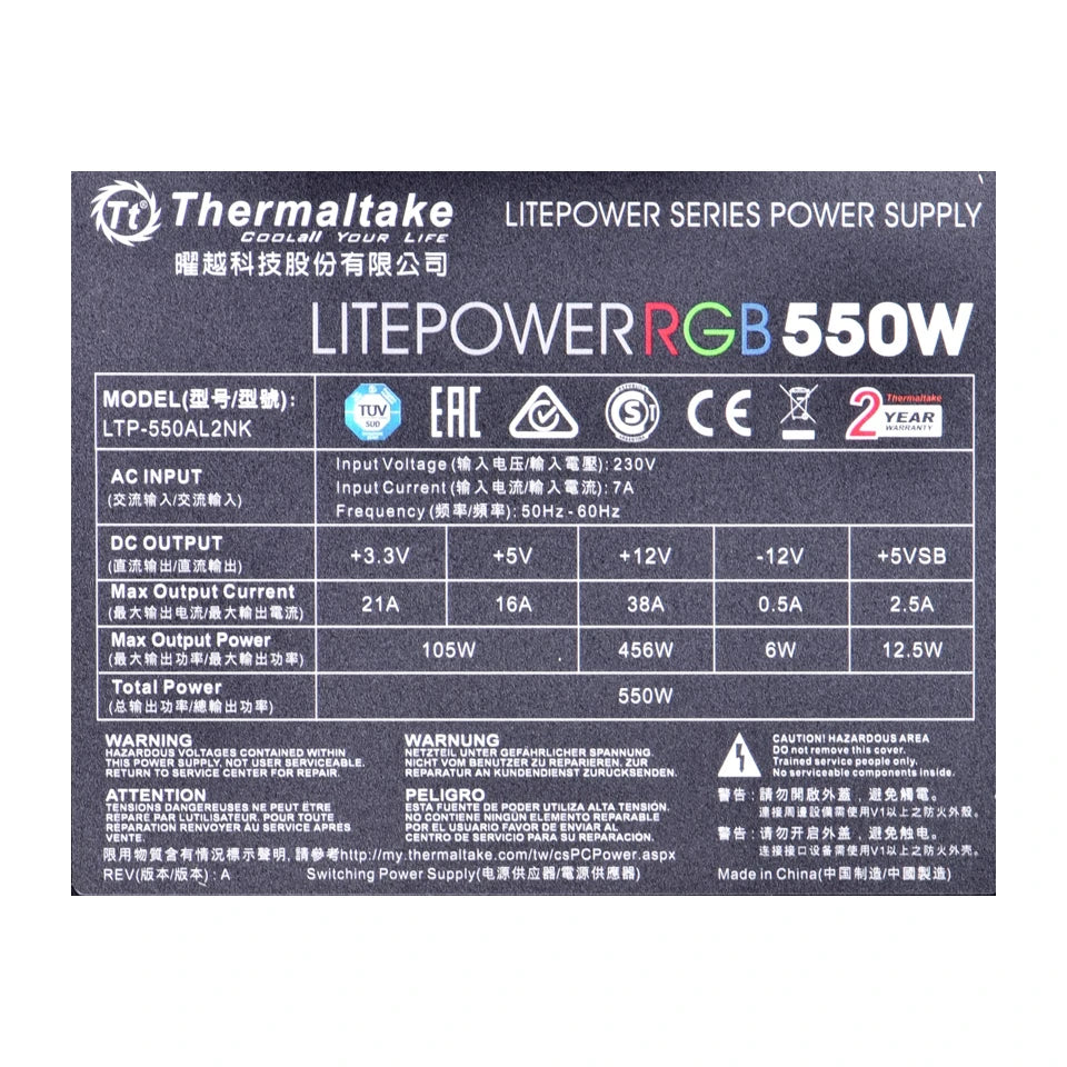Alimentatore per computer THERMALTAKE LITEPOWER RGB 550W, 24-pin