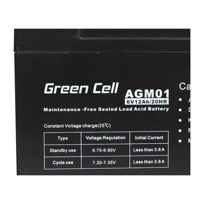 Batteria al piombo sigillata Green Cell AGM 6V 12Ah 12.000 mAh