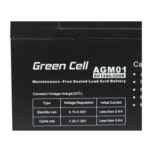Batteria al piombo sigillata Green Cell AGM 6V 12Ah 12.000 mAh