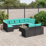 Set Divani da Giardino 10 pz con Cuscini Nero in Polyrattan 3225595