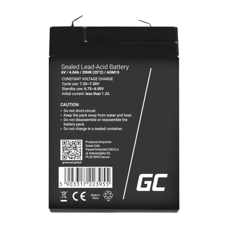 Batteria UPS al piombo sigillata Green Cell AGM15 (VRLA) 6 V 4 Ah