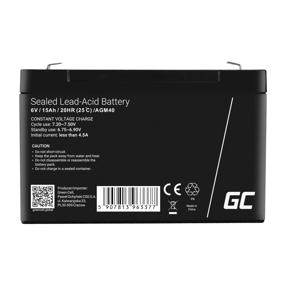 Batteria UPS al piombo sigillata Green Cell AGM40 (VRLA) 6 V 15 Ah