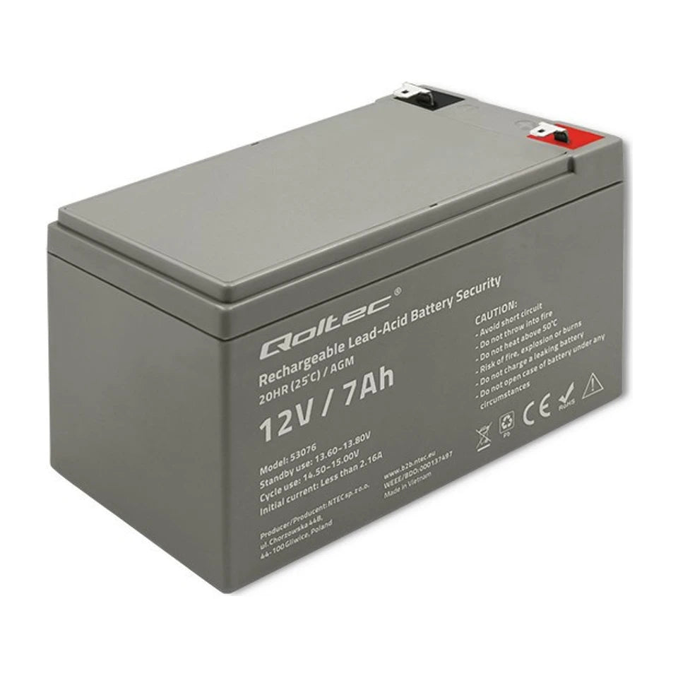 Batteria Qoltec 53076 AGM | 12V | 7Ah | max. 105A | Sicurezza