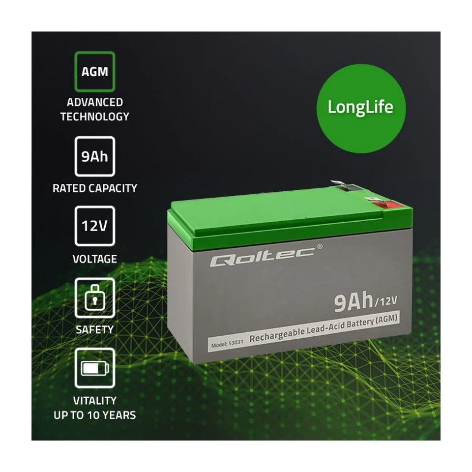 Batteria Qoltec 53031 AGM | 12V | 9Ah
