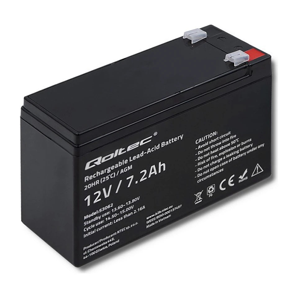 Batteria Qoltec 53062 AGM | 12V | 7,2 Ah | max 108A