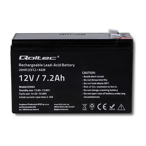 Batteria Qoltec 53062 AGM | 12V | 7,2 Ah | max 108A