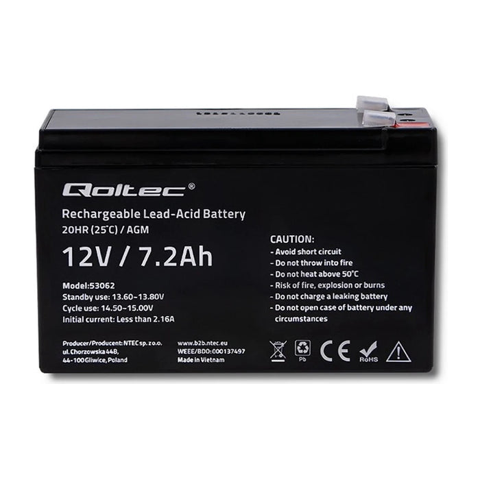 Batteria Qoltec 53062 AGM | 12V | 7,2 Ah | max 108A