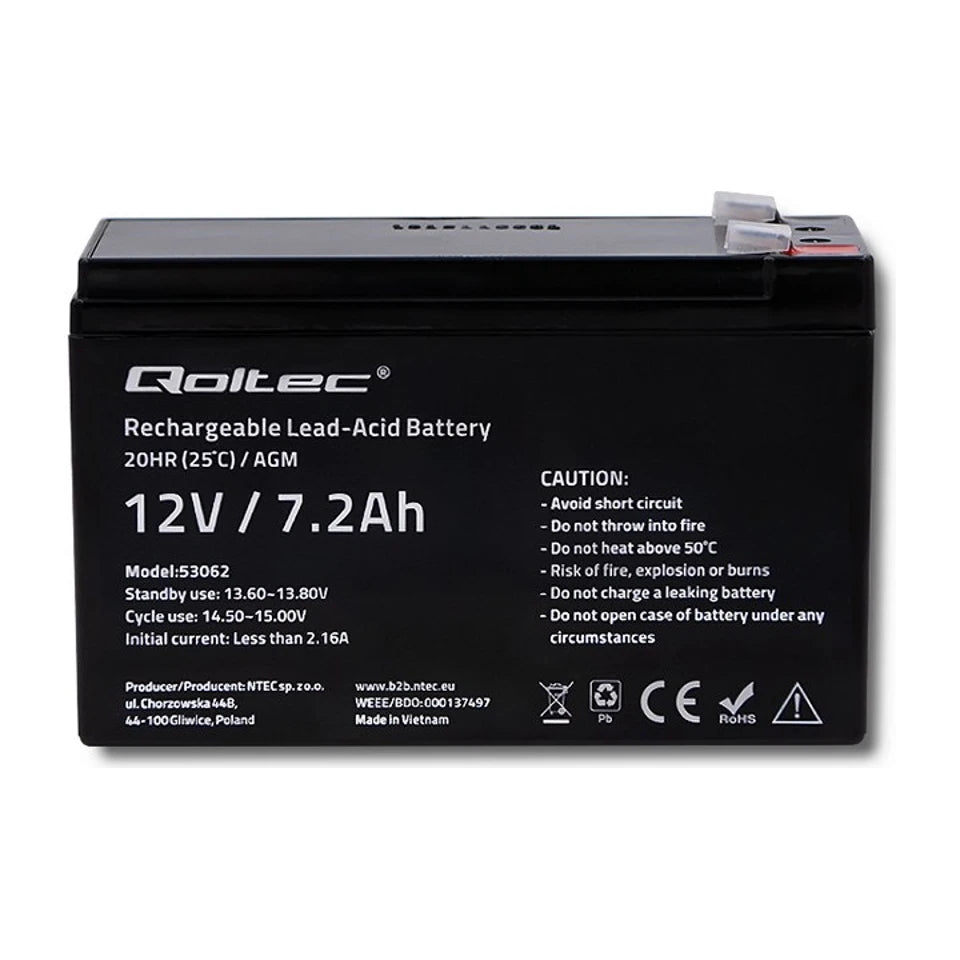Batteria Qoltec 53062 AGM | 12V | 7,2 Ah | max 108A