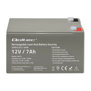 Batteria Qoltec 53076 AGM | 12V | 7Ah | max. 105A | Sicurezza