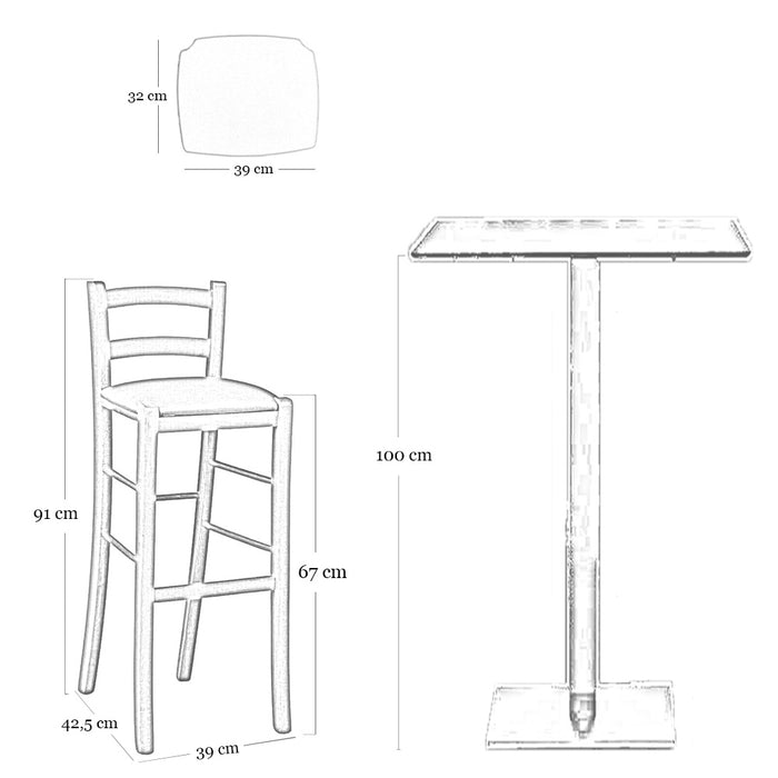 Sgabello in legno ciliegio h 67 seduta imbottita in similpelle tortora