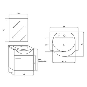 BAGNO STELLA 56X45XH64CM SOSPESO BIANCO