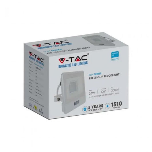 Floodight PIR a LED da 20 W Samsung Chip White Body 3000K 1M Cavo