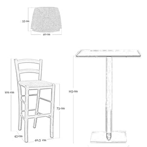 Sgabello venezia in legno noce scuro h 73 con seduta in paglia