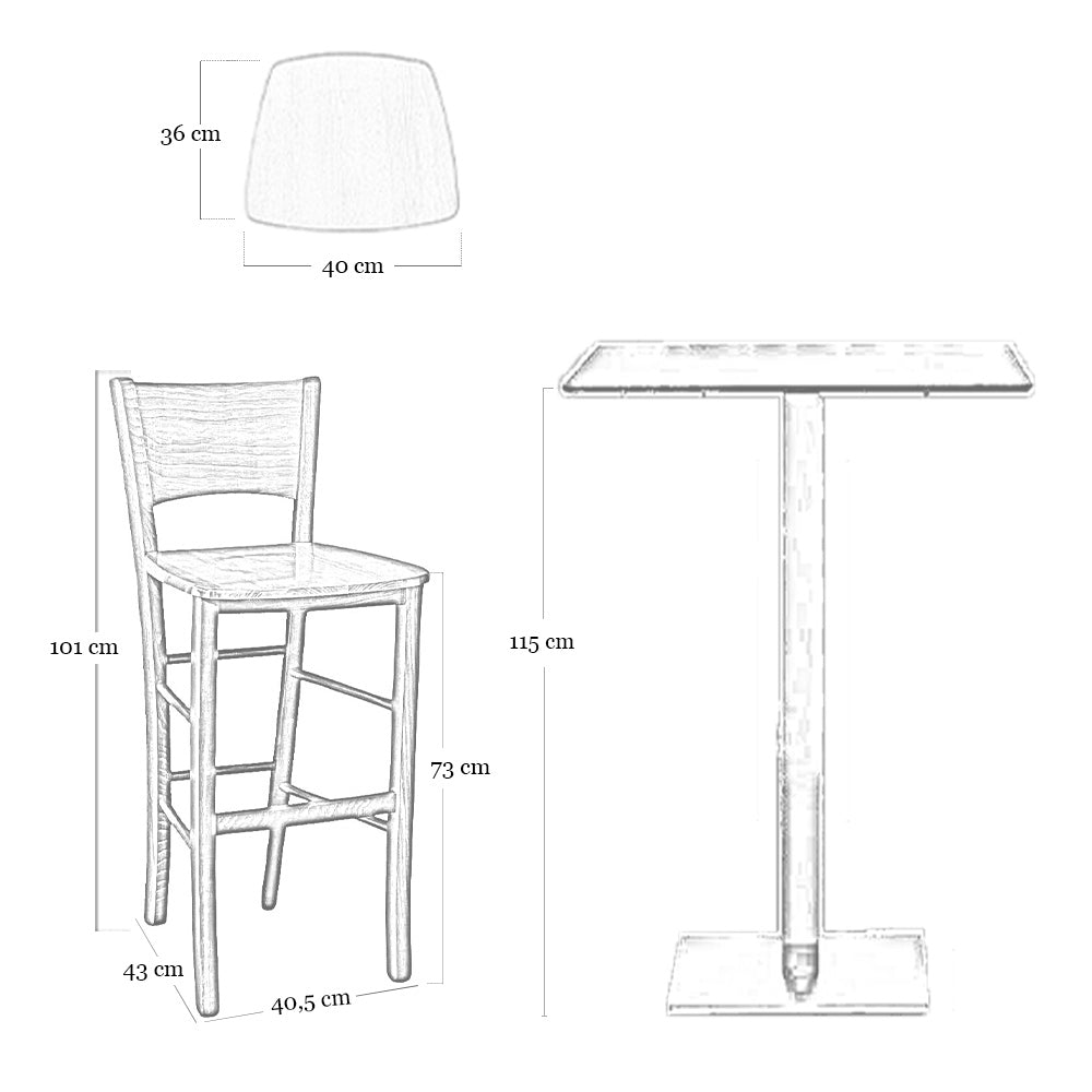 Sgabelli bar lucy in legno noce scuro h 73 con seduta massello x 2